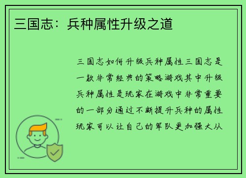三国志：兵种属性升级之道